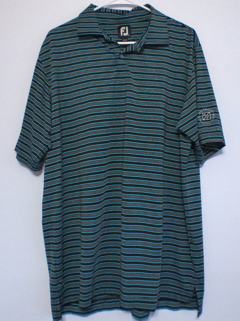 FootJoy FJ Detroit Athletic Club Polo Men’s Large Striped Blue Performance Golf